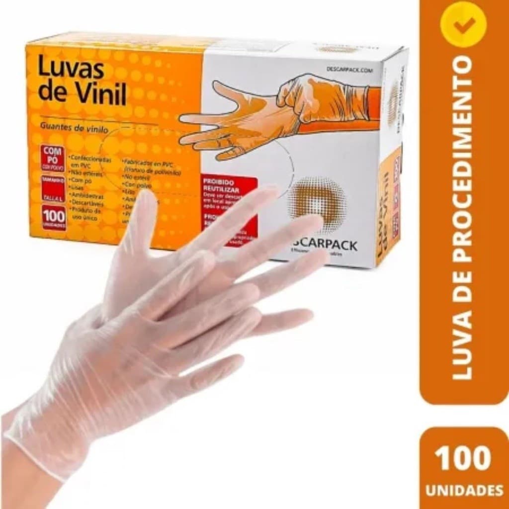 Luva de Vinil Descartável Com Pó Descarpack 100 unidades