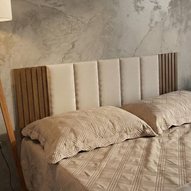 Kit 12 Placas de Cabeceira Modular Autocolante + Painel MDF Ripado Cama Casal King - ENVIO IMEDIATO
