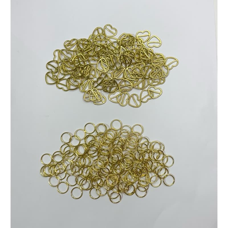 Kit 100 Reguladores Coração e 100 Argolas 10mm de Metal Dourado para Lingerie