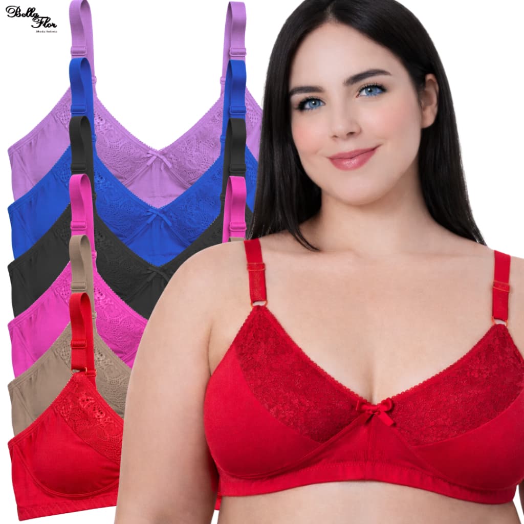Kit com 4 Sutiãs Plus Size Sem Bojo Detalhe Renda Alças Reforçadas Sustentação Lingerie