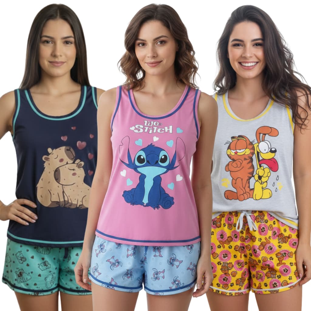 Baby Doll Personagens Regata / Pijama Feminino Estampado