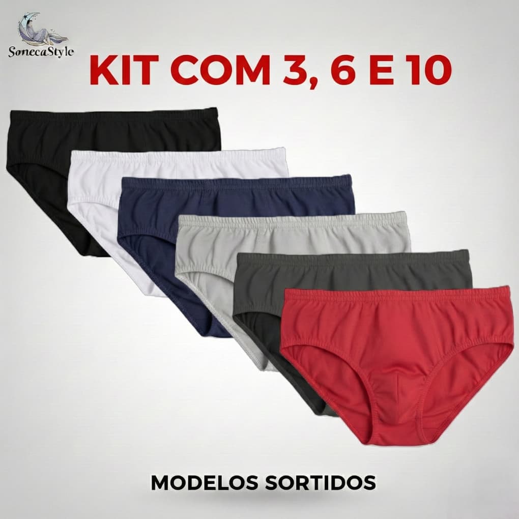 Cueca Slip Algodão 100% Kit 10,6 e 3 - Estilo Confortável e Respirável Adulto