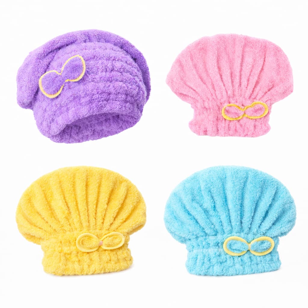 KIT COM 4 Toucas Pós Banho Micro fibra Secagem Rápida Com Laço De Borboleta Coisas Diferentes para Casa Sortida