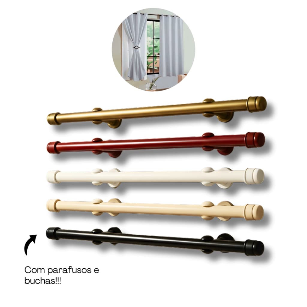 Kit Varão Suporte p/ Cortina Completo 1 - 1,5 - 2 e 2,4 metros 19mm Todas Cores
