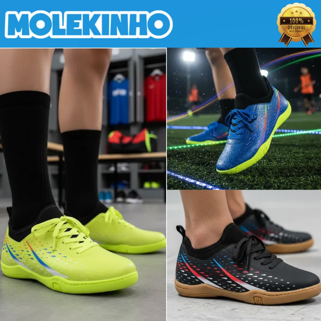 Chuteira Molekinho Meninos Society Quadra Resistente Indoor Antiderrapante Futebol Juvenil Original