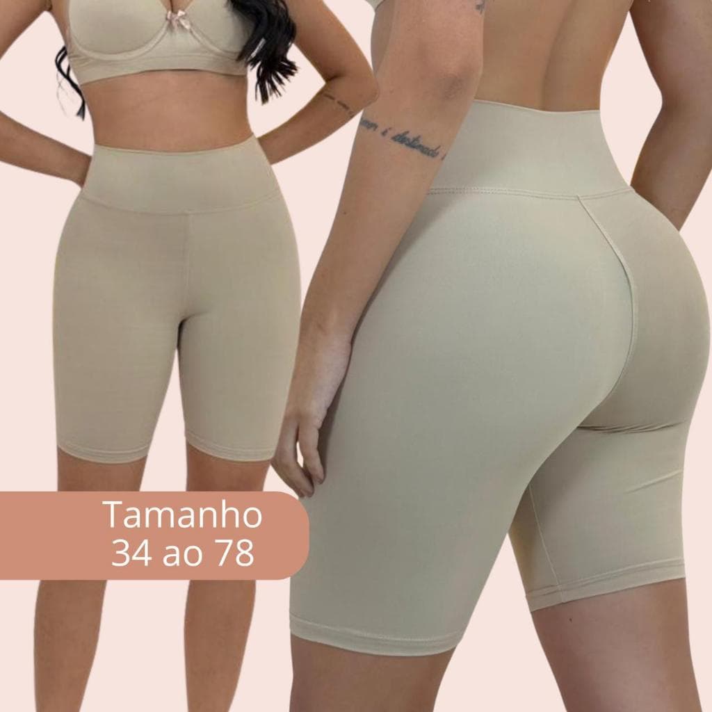 Short Feminino Bermuda Segunda Pele Nude Poliester Cos Alto FIRME