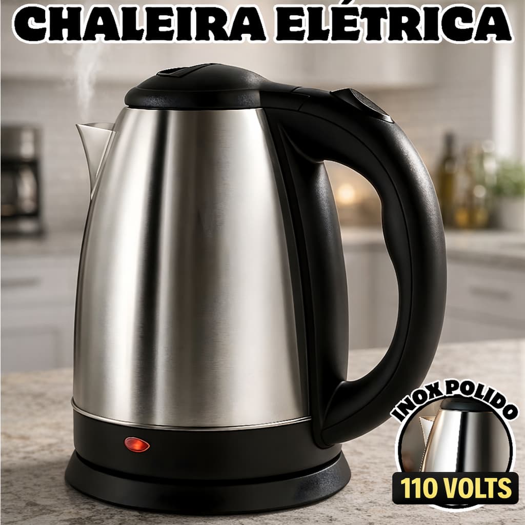 Chaleira Elétrica Inox 1.8L 110v Com Luz Indicadora Alta Eficiência