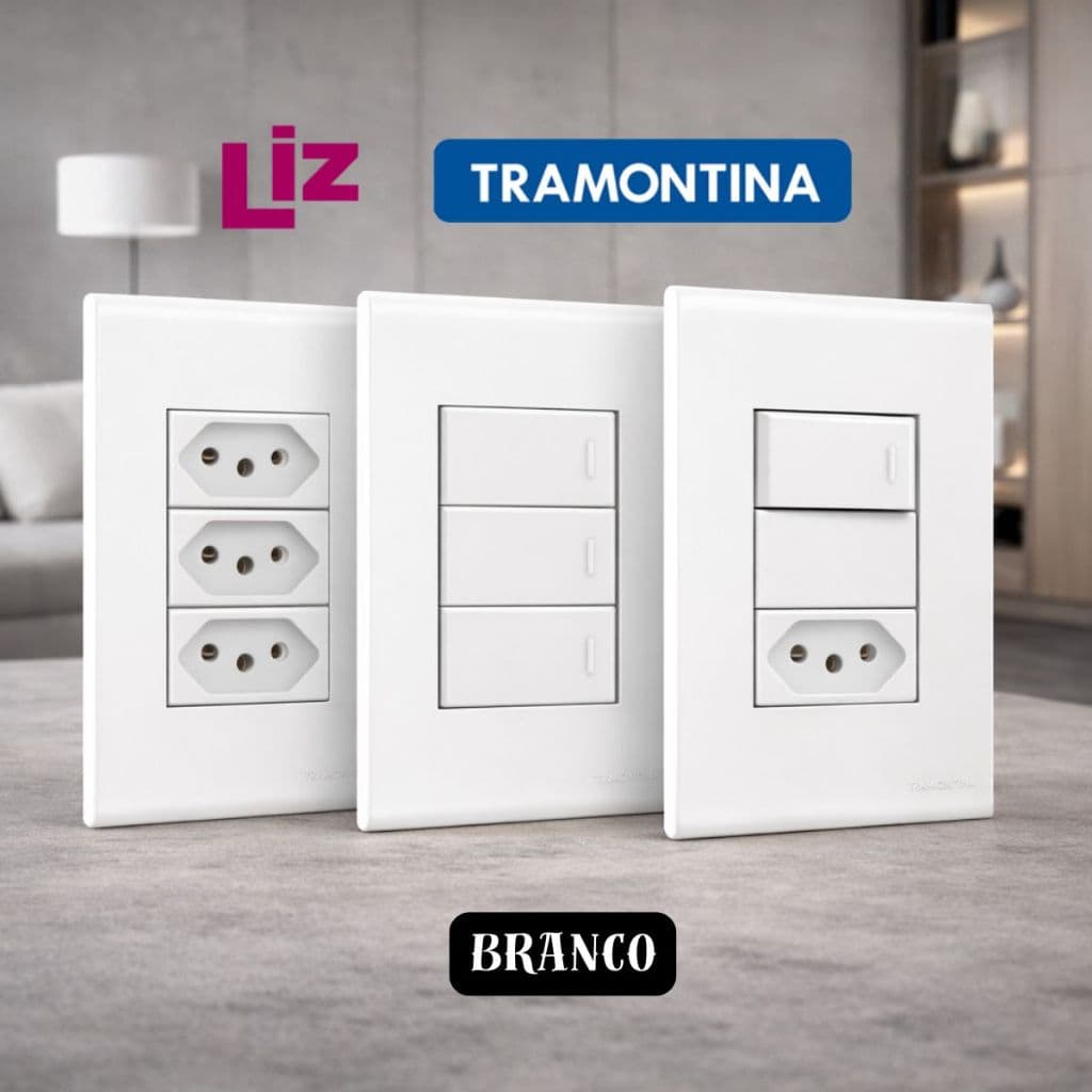 Conjunto Tomada Tramontina Branca LIZ 4x2 10a 20a Interruptor Simples Paralelo White