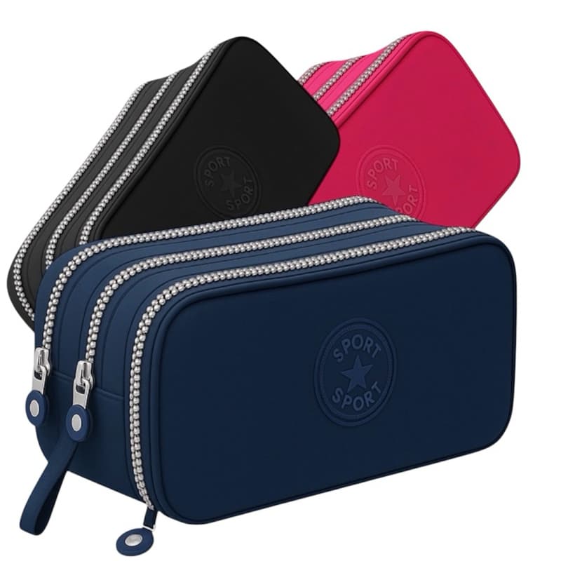 Estojo 3 Zíperes Grande Organizador Escolar Com Divisórias Elásticos Lápis Caneta Escola