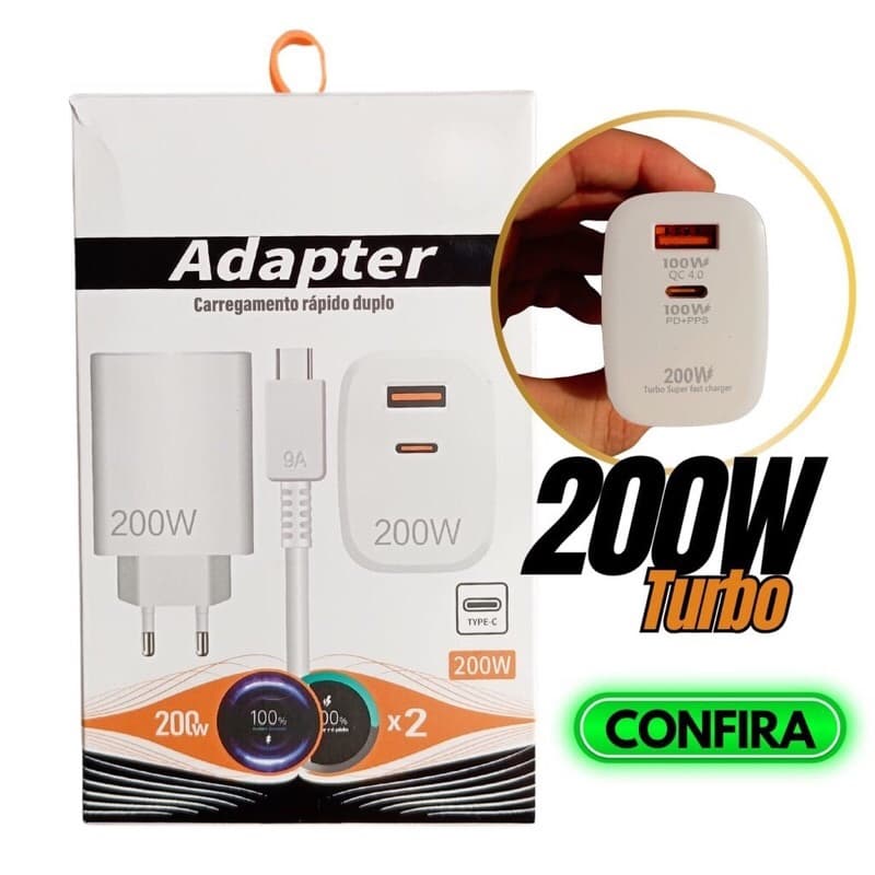 Carregador 200W Turbo Power Xiaomi Delivery com cabo Tipo C Carregamento Super Rápido