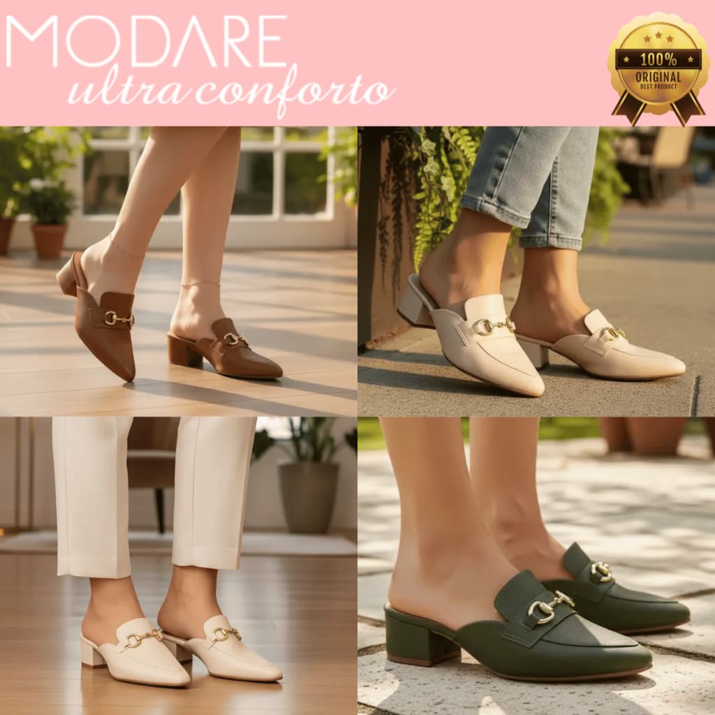 Sandália Feminina Modare Ultraconforto Salto Grosso Bloco Médio Confortável Macia Mule Original