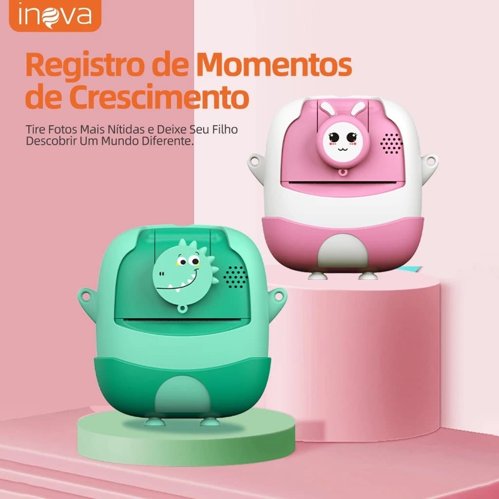 【Selfie】Inova Câmera Infantil com Impressão Instantânea Full Hd Virar camera fotografica infantil