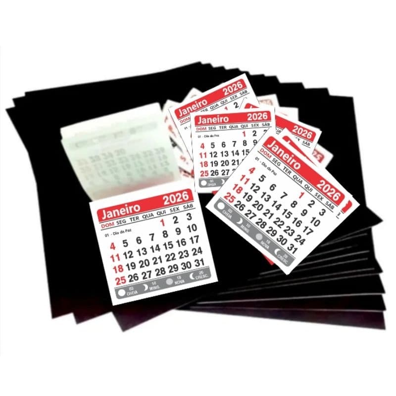 100 Calendários 5x5 2026 + 100 pedaços ímãs cortadinhos 4x2,8cm