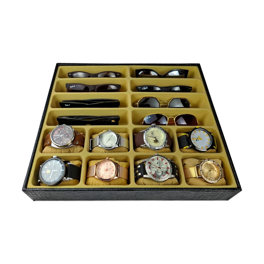 Bandeja Organizadora Para Gaveta com interno aveludado 8 Relógios E 8 Óculos BEGE