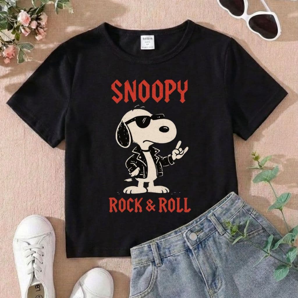 Camiseta Infantil Juvenil Snopy Rock and Roll Tendência Envio Imediato