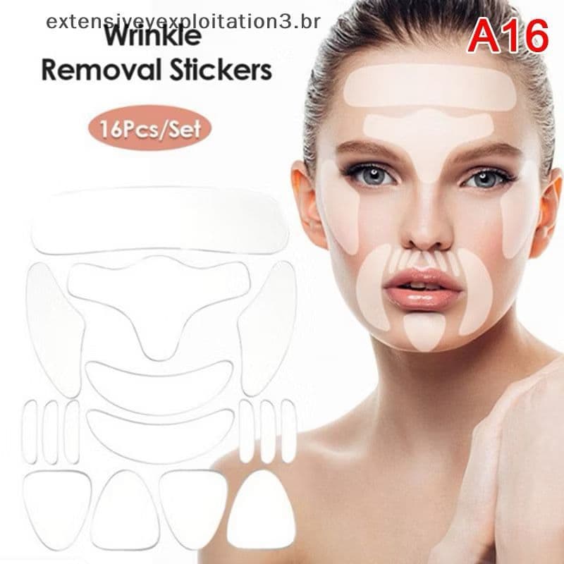 Adesivo Facial Anti-Rugas 16 Peças em Silicone Efeito Lifting Reutilizável Para Reduzir e Prevenir Linhas de Expressão