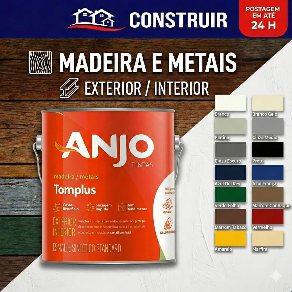 Tinta Esmalte Sintético Galao 3,6l Anjo Tomplus Standard e Fluence Premium Alto Brilho Várias Cores