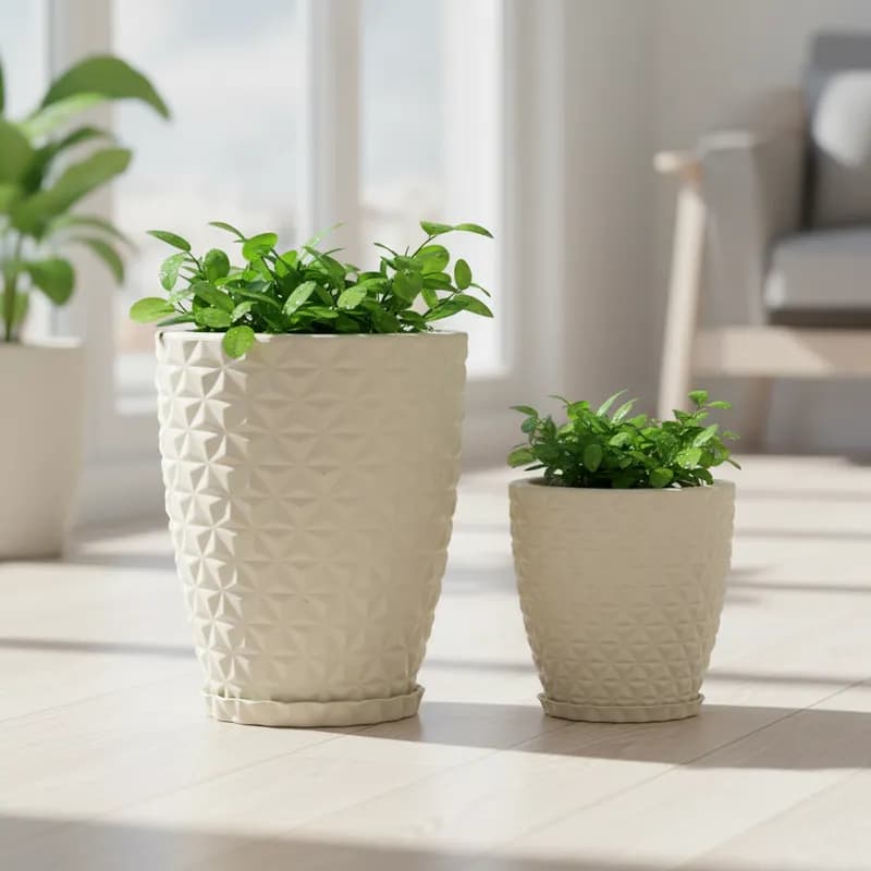 Vasos para Plantas Diamante Luxo Elegante Estilo 3D com Prato em Polietileno