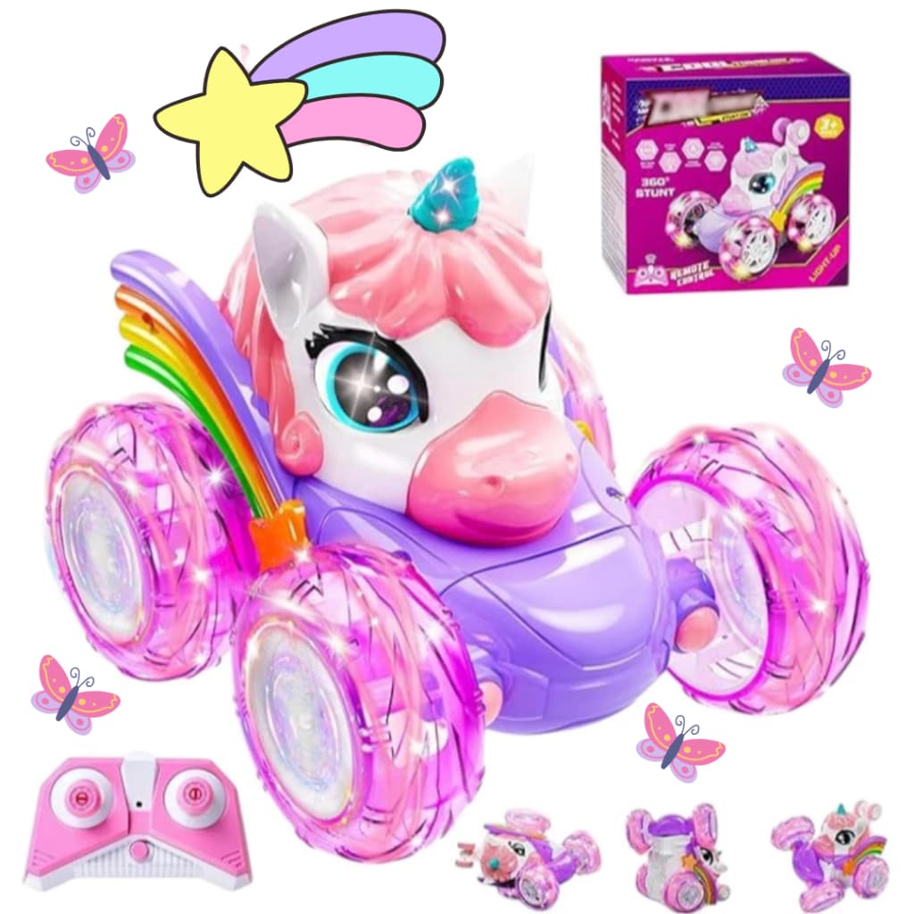 Carro Unicórnio USB Acrobático Brinquedo com Luz e Giro 360º