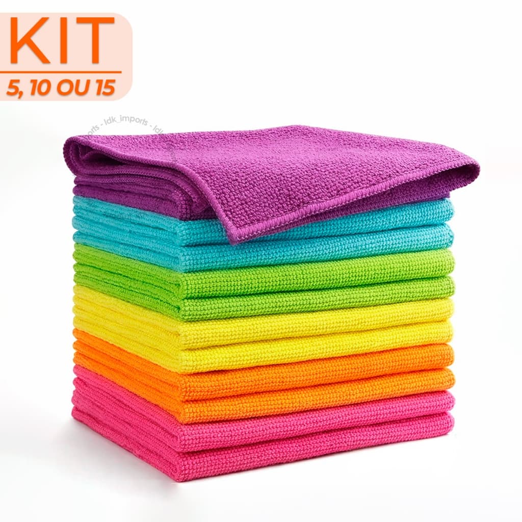 Kit 5 10 15 Panos De Limpeza Microfibra Multiuso Alta Absorção 30x30 Carro Cozinha Casa Vidros