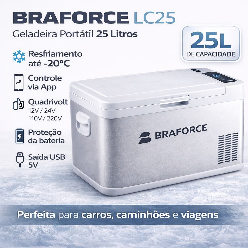 Mini Geladeira Freezer 25 Litros Portátil -20c Quadrivolt Bluethooth App Celular - 12v/24v 110v/220v