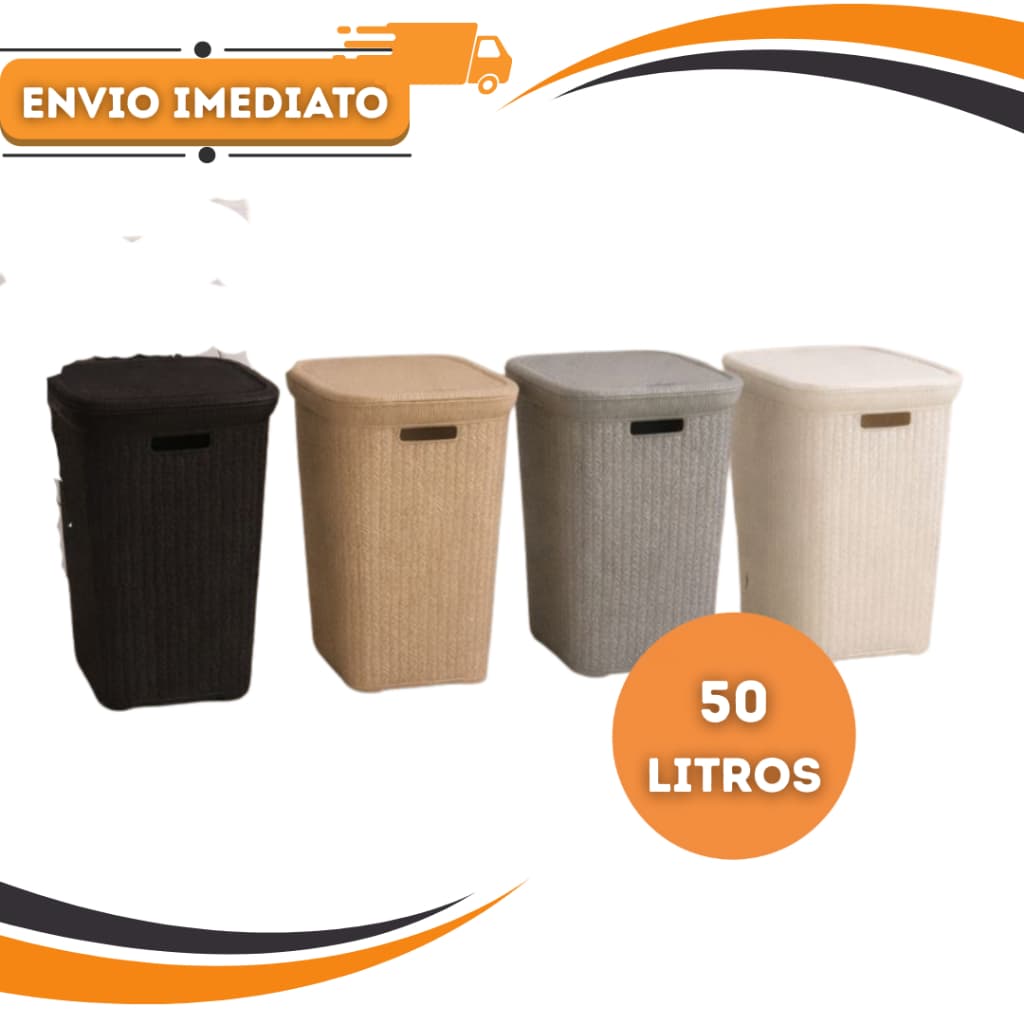 Cesto De Roupa Rattan 50L Com Tampa Organização Sem Mau Cheiro - Varias Cores