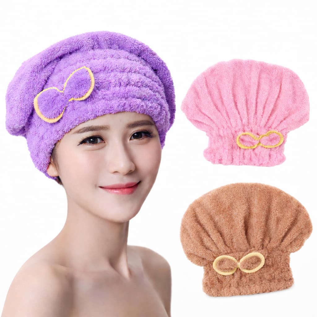 KIT COM 3 Touca Pós Banho Micro fibra Secagem Rápida Com Laço De Borboleta Coisas Diferentes para Casa
