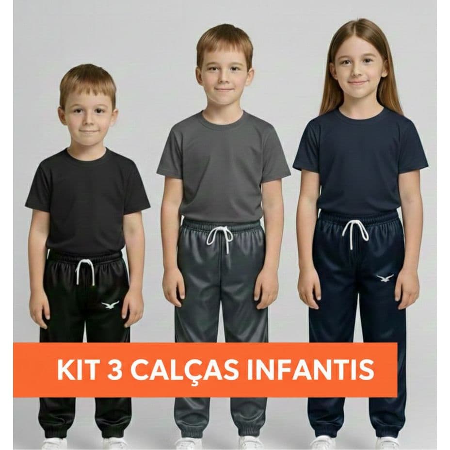 Kit 3 Calças Infantil Chimpa De 4 a 16 Bolsos Com Ziper, Forrada Com Cordão