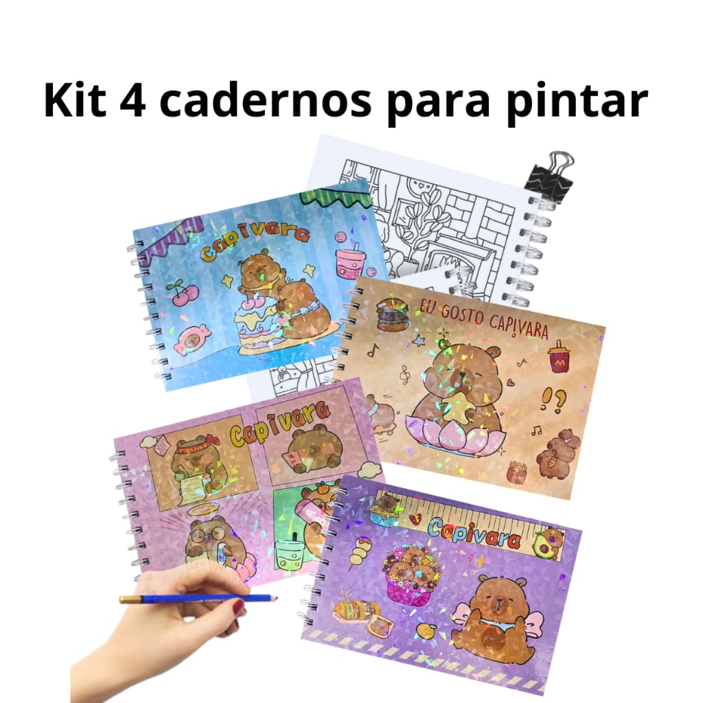 kit 4 Cadernos de Desenho para pintar Capivara Capa Dura A5 com 48 Folhas/YJ-002