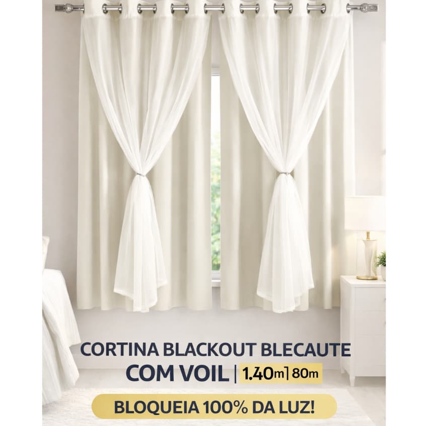 Cortina Blackout Blecaute com Voil Liso 1 Parte (1,40m x 1,80m)