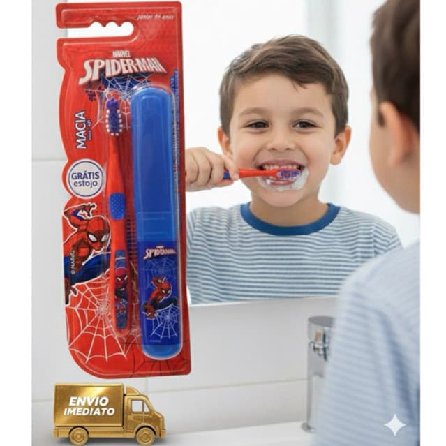 Escova de Dente Infantil Homem Aranha Cerdas Soft Macias e Suaves