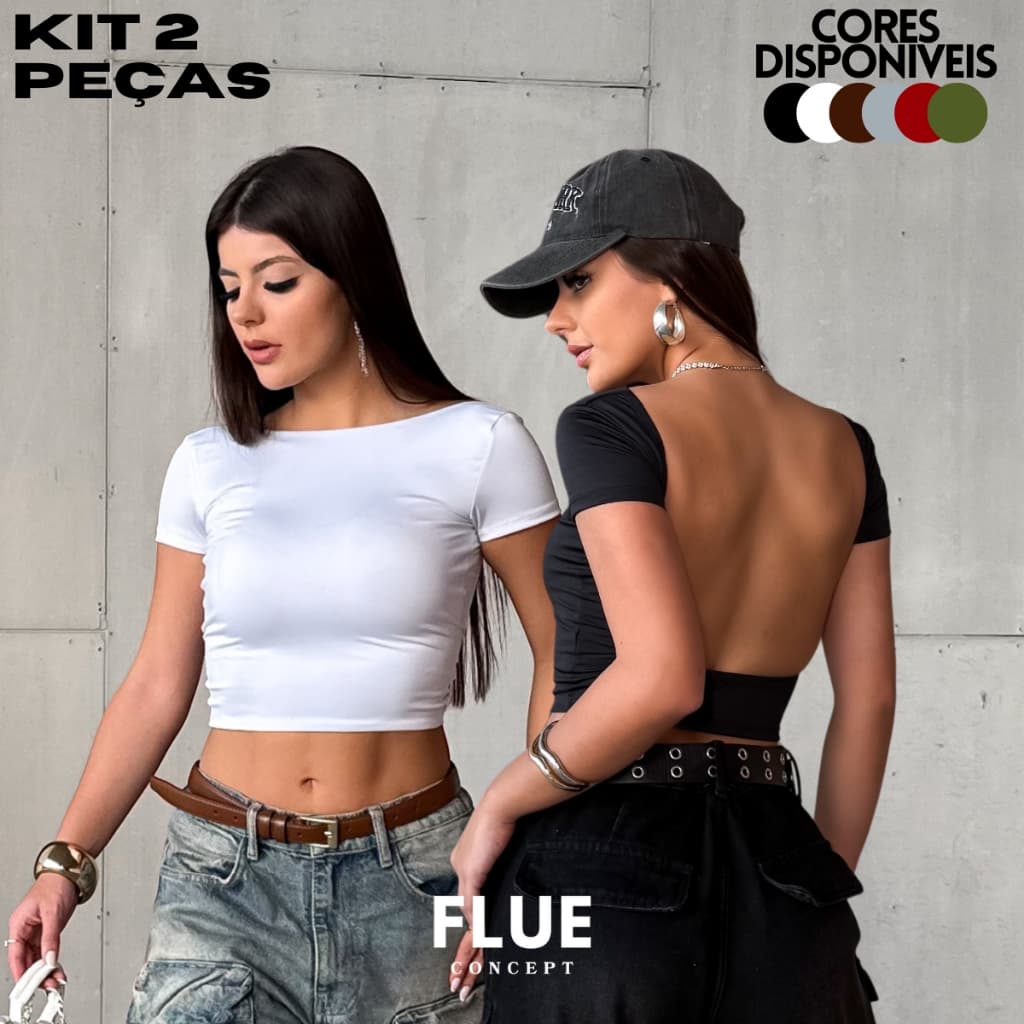 KIT 2 Cropped Feminino Costa Nua Suplex Premium Frente Dupla Moda Gringa Y2K
