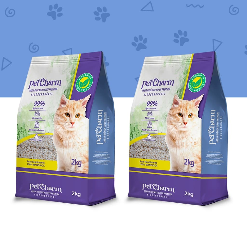 Areia Higiênica para Gato Pet Charm Mandioca Biodegradável Sustentável Controle de Odor 2kg ou 4kg