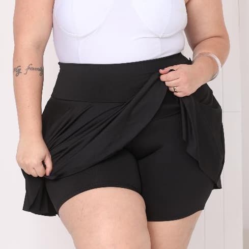 Short Saía Babado Plus Size Cintura alta Tapa BumBum Em Suplex Poliéster Fitness Academia