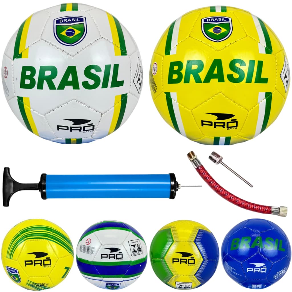 Kit 1 Bola De Futebol Brasil Campo Futsal tamanho n5 Com Bomba E Bico Aleatoria