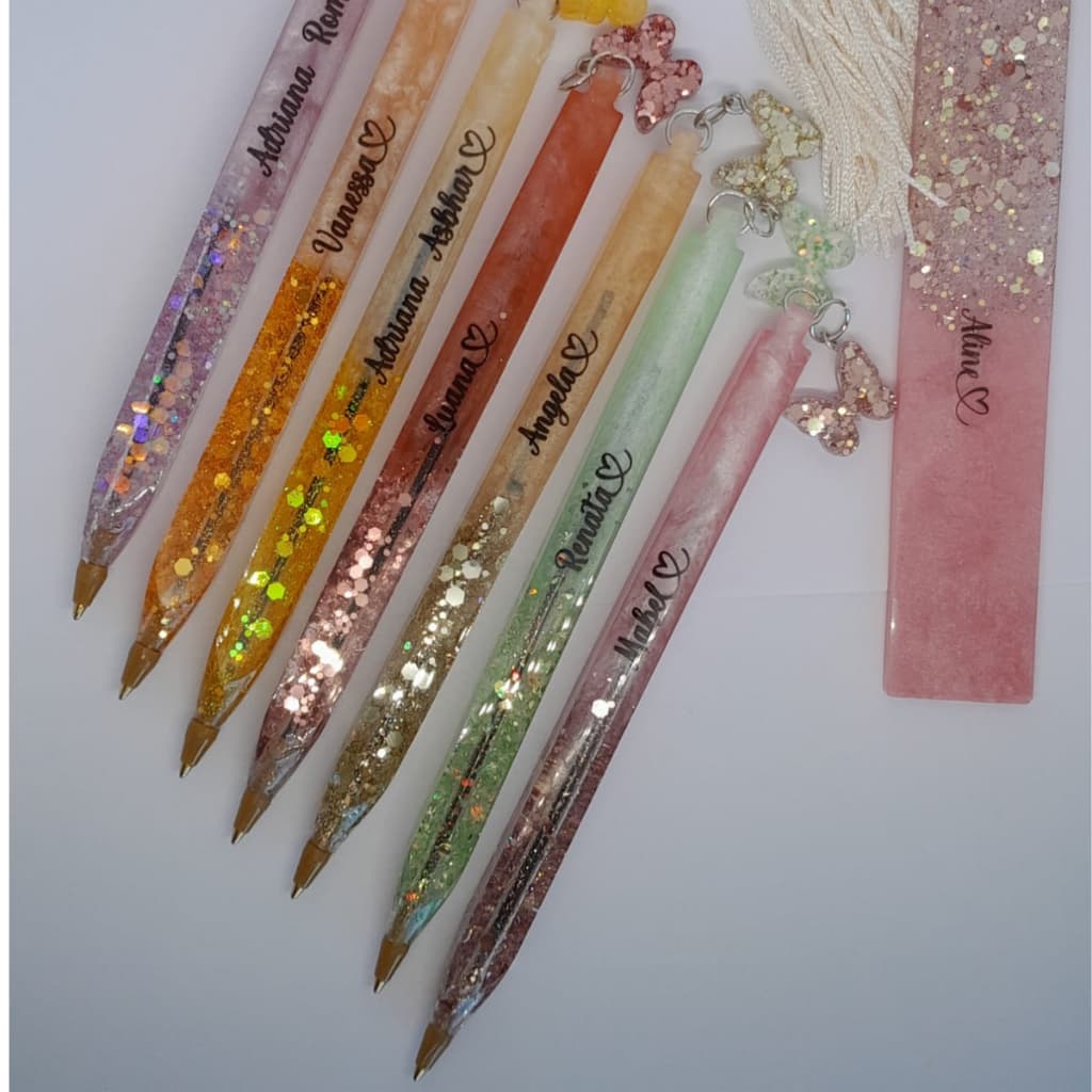 Kit Marcador de Página + Caneta em Resina Personalizada | Troca Refil Facil