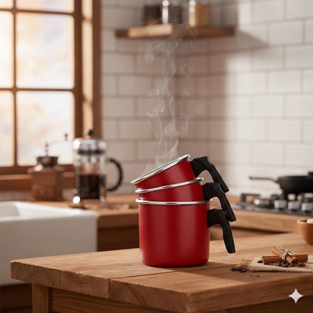 Jogo de 3 Caneco Leiteira Fervedor Canecão em Alumínio vermelho ENVIO IMEDIATO