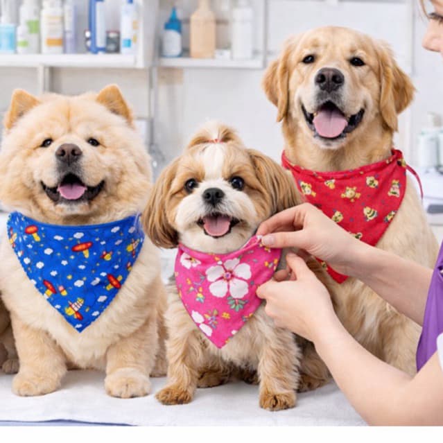 30 Bandanas pet costuradas, várias estampas e tamanhos. Atacado