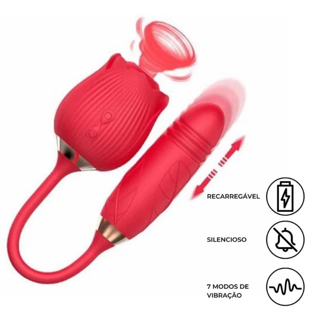 Vibrador Rosa Sugador com Vibrador vai e vem, Clitóris Vagina e Anal Recarregável ZDB-ROSA