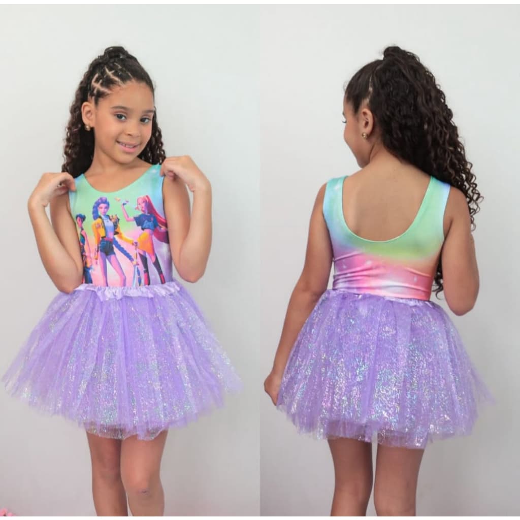 Fantasia Infantil Menina K-Pop Huntrix Guerreiras Body Temático Carnaval Bloquinho Kids Roupa Estilosa