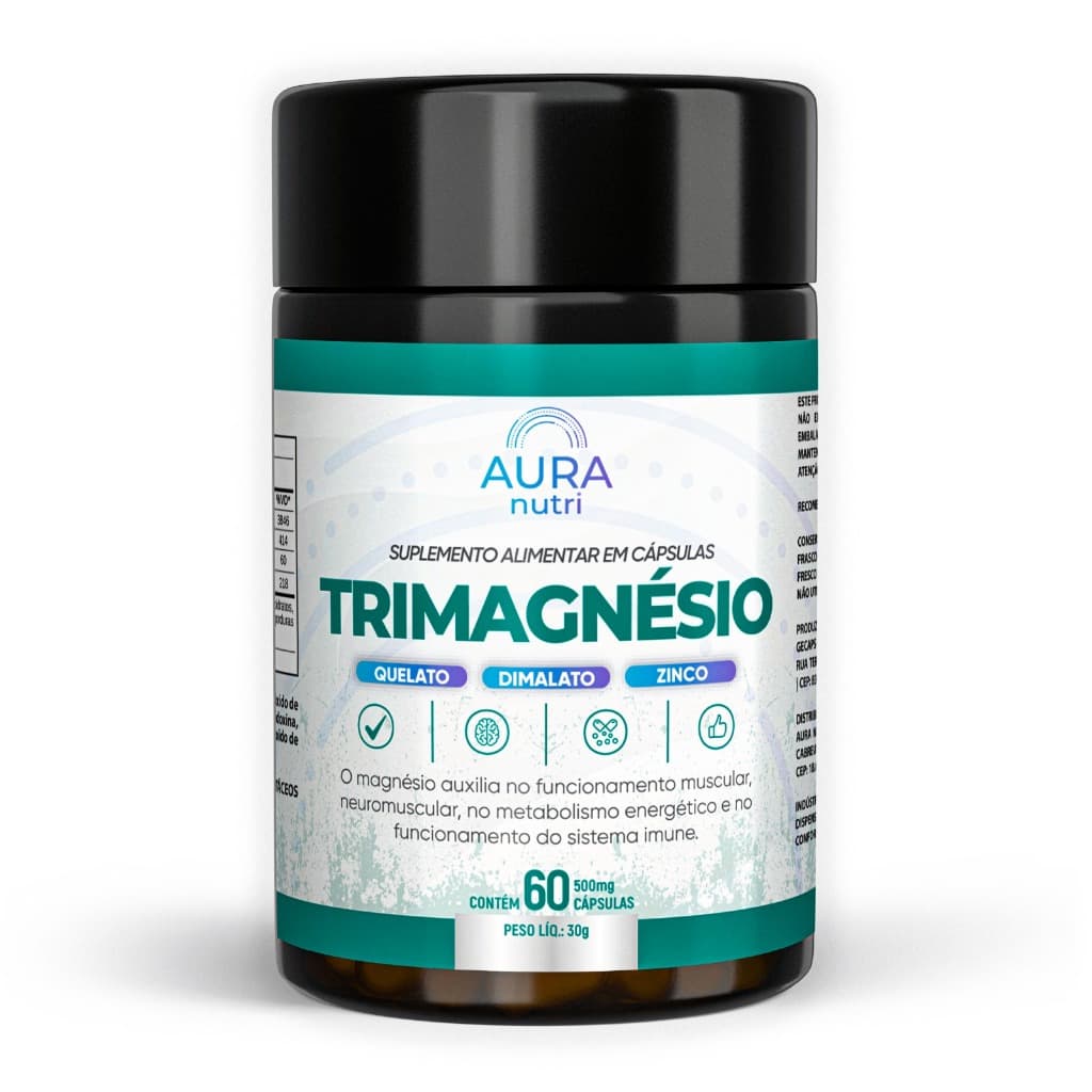 Tri Magnésio Dimalato Treonato Quelato + Zinco Aura Nutri 60 Cps - Suplemento Muscular E Relaxamento