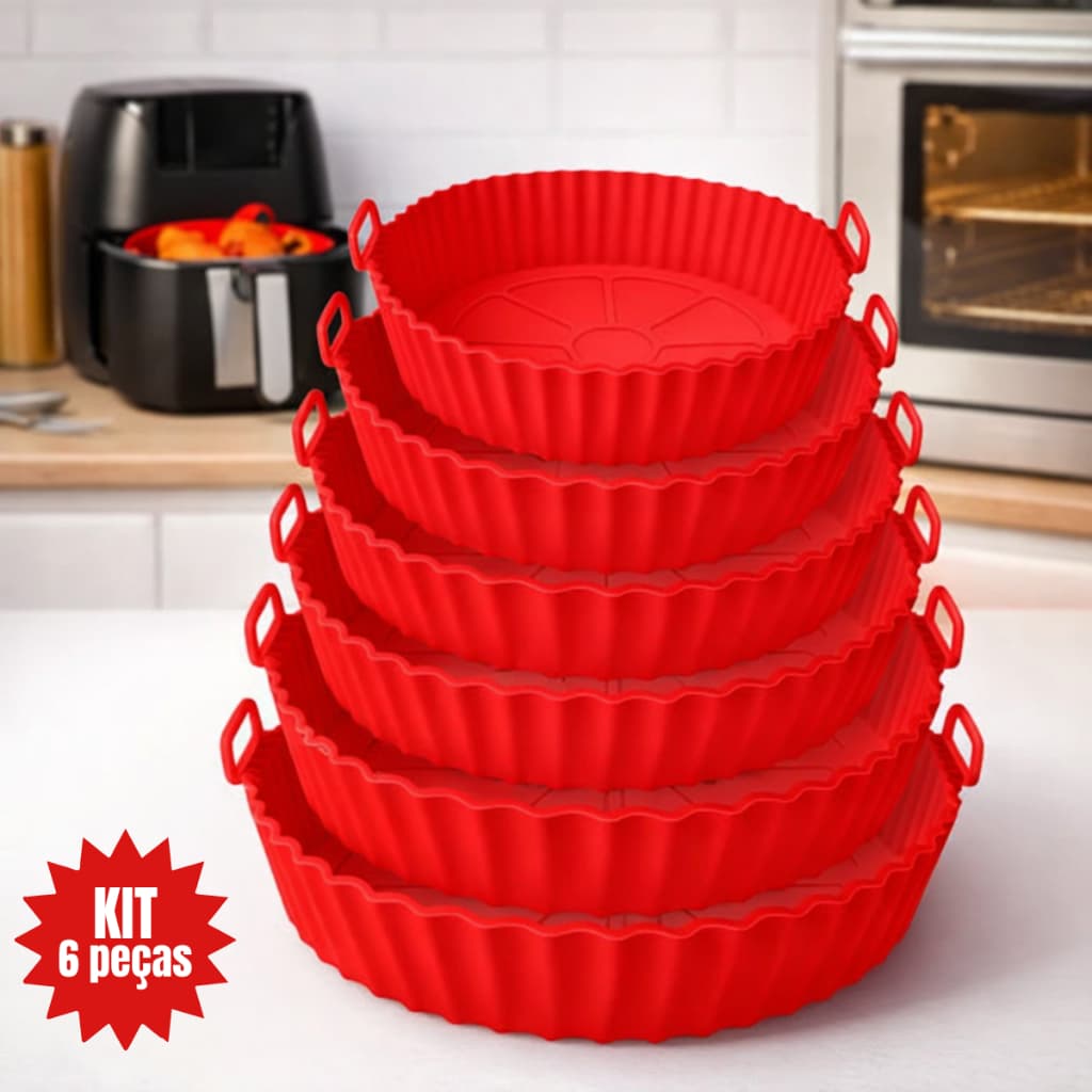 Kit 6 Forma de Silicone para Fritadeira Air Fryer com Alça Antiaderente Cozinha