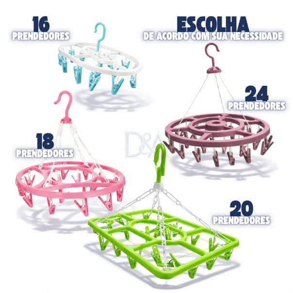 Varal para Roupas Íntimas Com Até 24 Prendedores Giratório – Ideal para Meias, Roupas Intimas e Peças Delicadas