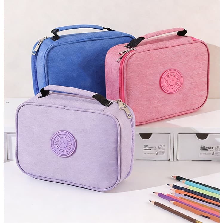 Estojo Escolar Juvenil Nylon Com Alça 72 Pens Organizador Grande 2 Compartimentos Zíper Infantil