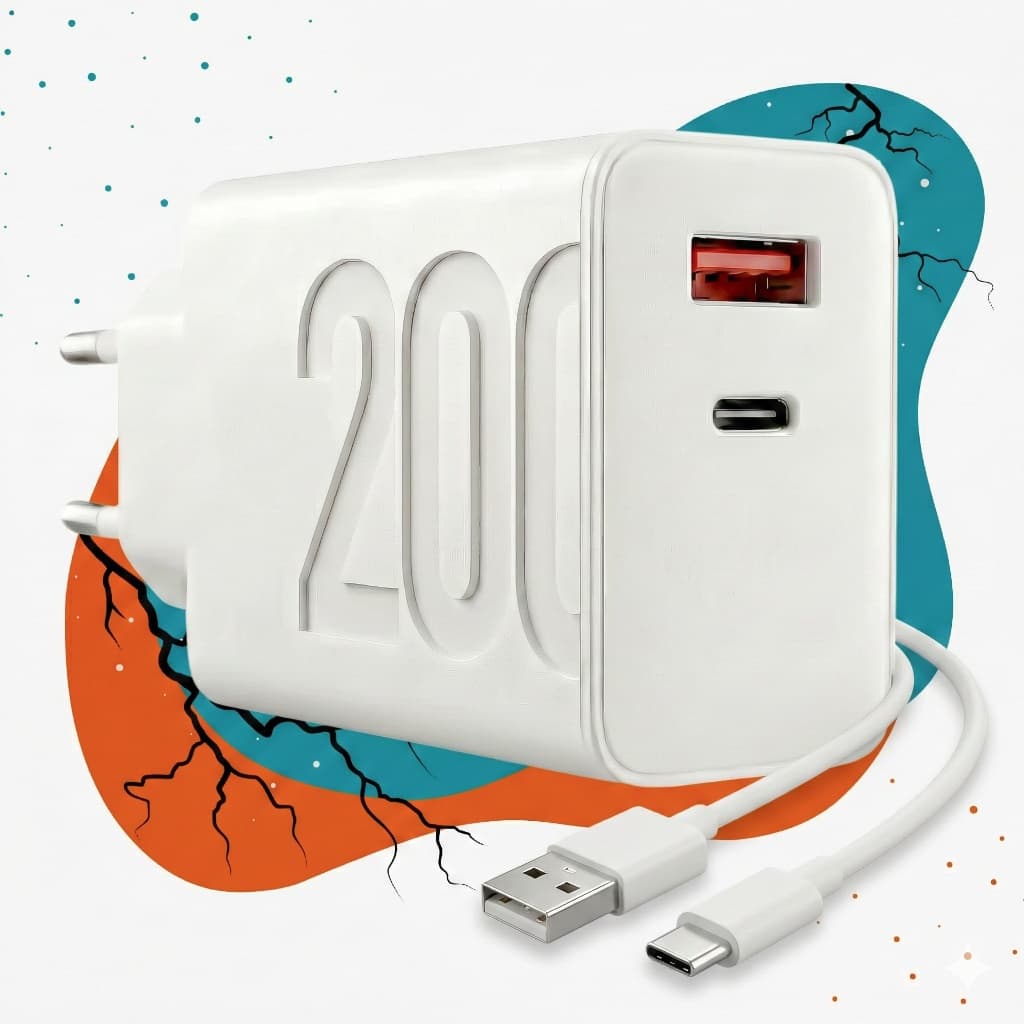Carregador Turbo 200W USB-C + USB-A QC 3.0 Power Delivery Compatível Xiaomi – Super Rápido