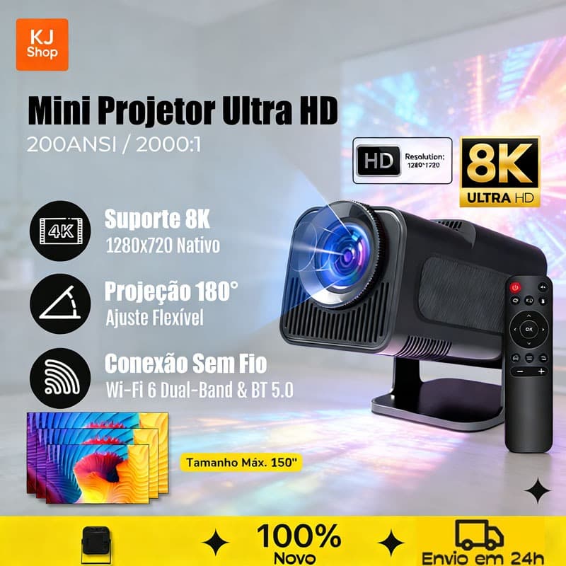 Projetor Portátil Smart HY320 Pro Android 11 Wi-Fi 6 Bluetooth 5.0 Resolução HD Suporta 1080p/4K