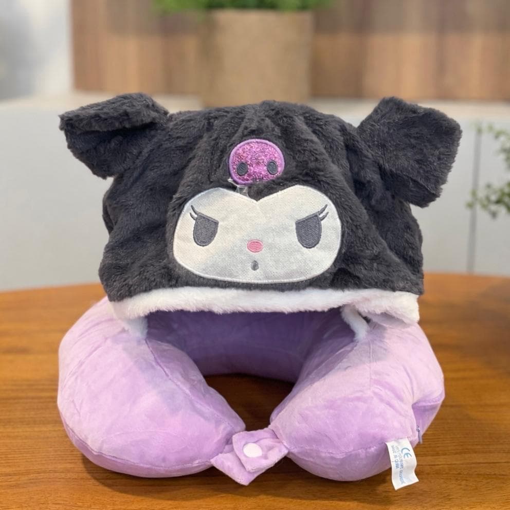 Encosto de Pescoço para Viagem com Touca de Personagem – Travesseiro de Pescoço Macio com Fibra