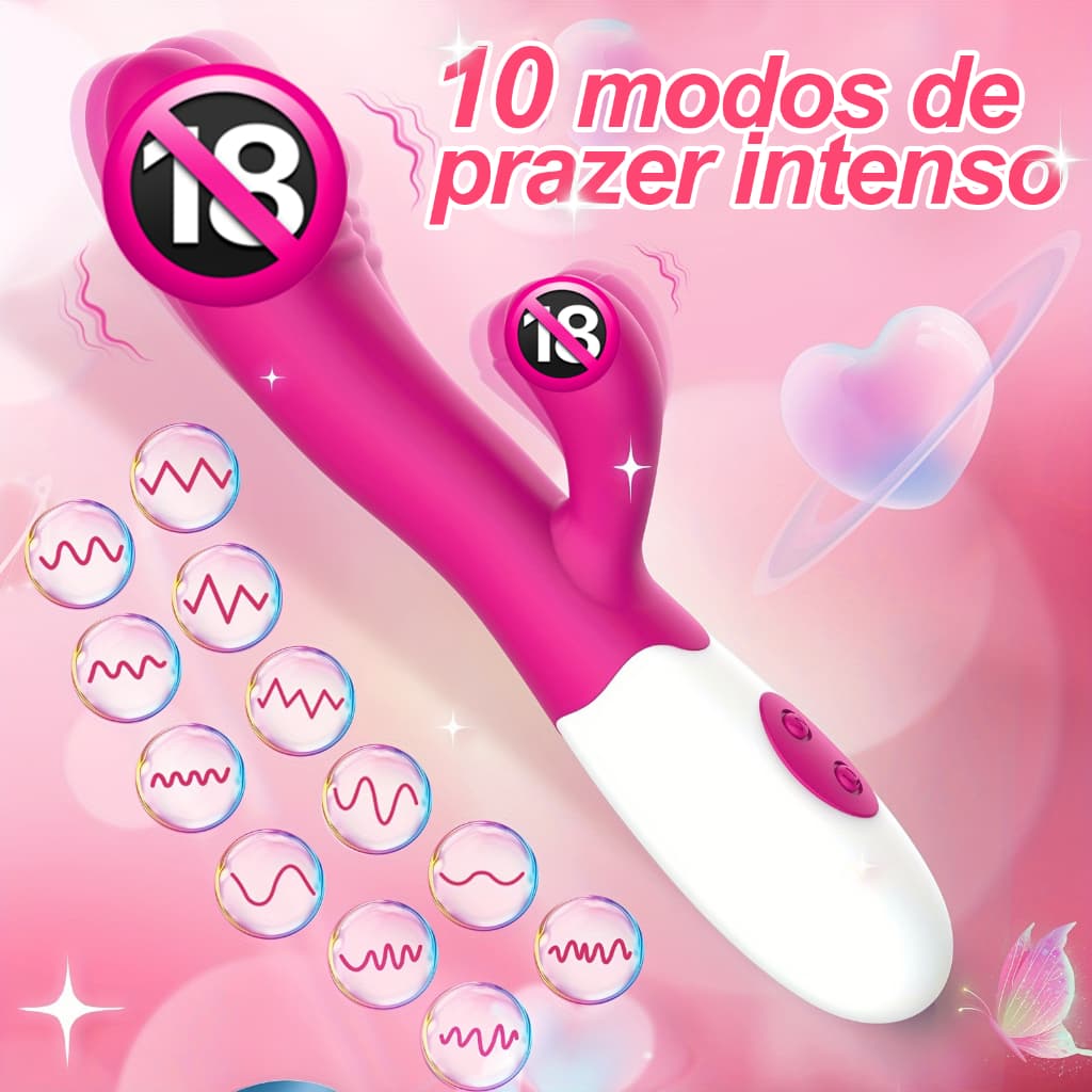 🔥Vibrador Duplo Feminino · Estímulo Interno e Externo · 10 Modos · Silencioso