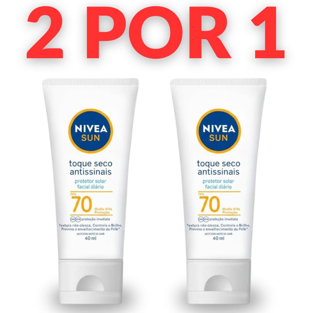 Protetor Solar Facial 2 Por 1 NIVEA SUN FPS 70 Antissinais Toque Seco Uso Diário 40ml