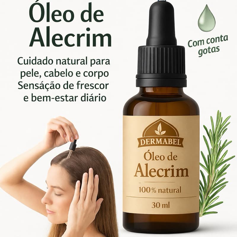 Óleo de Alecrim Crescimento Capilar, Combate a Acne.Óleo Vegetal 100% Natural 30 ML Dermabel